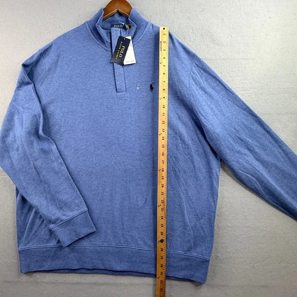 Polo Ralph Lauren Mens XXL Quarter Zip Pullover Sweater Blue Heather Classic
